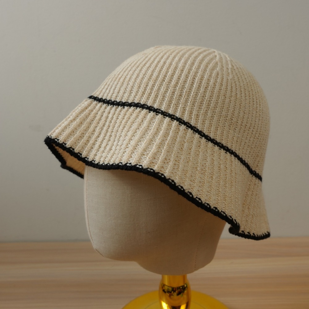 90s Minimalist Bucket Hat Womens Cream Beige Summer Soft Girl Ribbed Knit